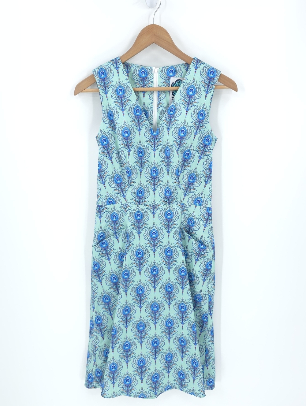 Lesley Evers Vintage Inspired Peacock Print Dress Novelty Pockets Retro Tradwife
